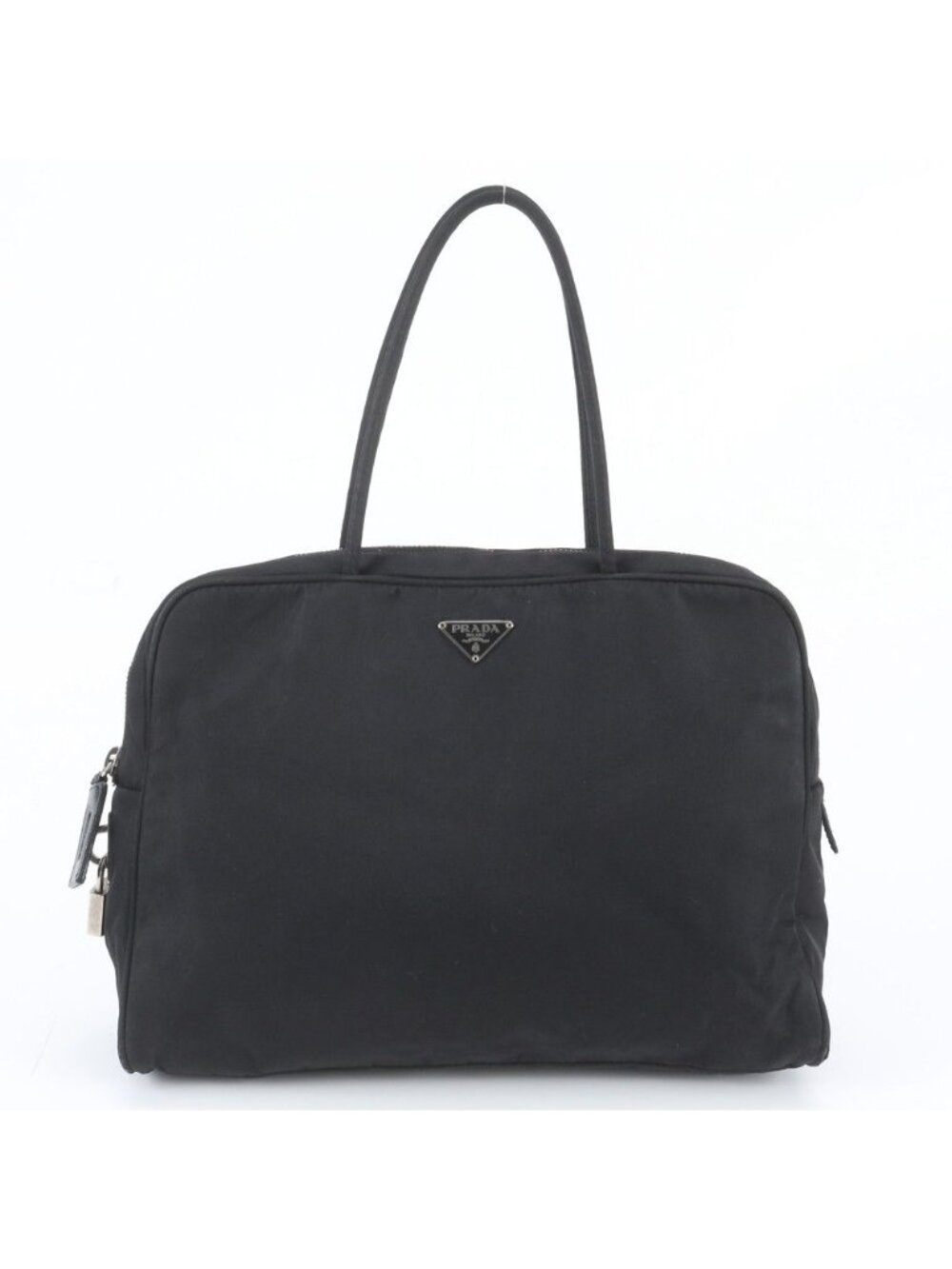 Prada White Tag Tessuto Nylon Triangle Logo Leather Tote Bag